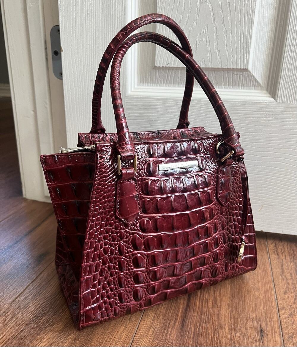 BRAHMIN Mini Priscilla Cranberry Melbourne Croc Embossed Crossbody Tote Bag NWT